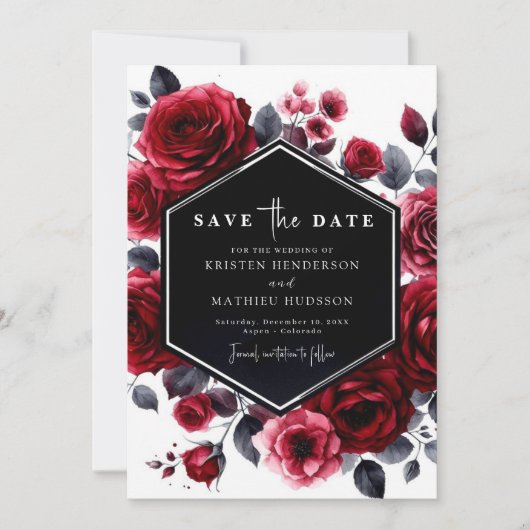 Moderne minimale Crimson rode bruiloft Save The Date (Voorkant)