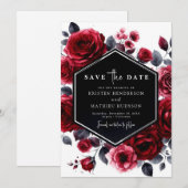 Moderne minimale Crimson rode bruiloft Save The Date (Voorkant / Achterkant)