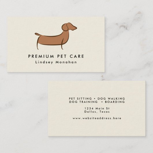 Moderne minimale Dachshund Dog Pet Care Visitekaartje (Voorkant / Achterkant)