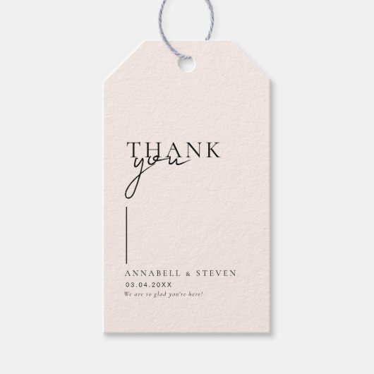 Moderne, minimale, "DANK U" bruiloft Cadeaulabel (Voorkant)