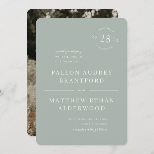 Moderne minimale datum zegel Sage bruiloft uitnodi Save The Date (Voorkant / Achterkant)