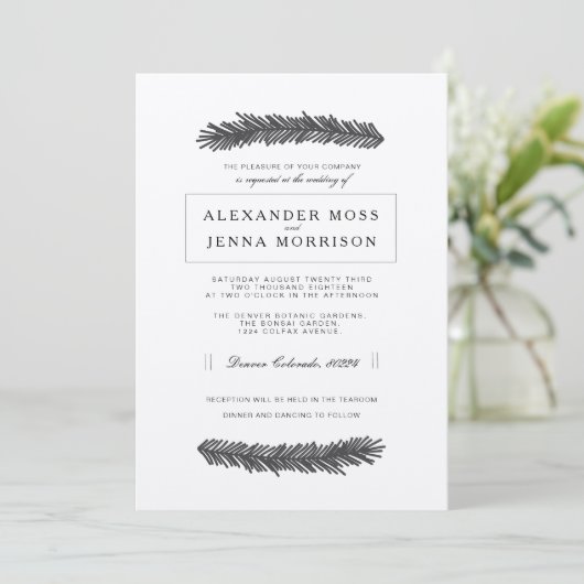 Moderne minimale dennenbruiloft kaart (Staand voorkant)