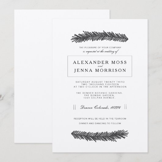 Moderne minimale dennenbruiloft kaart (Voorkant / Achterkant)