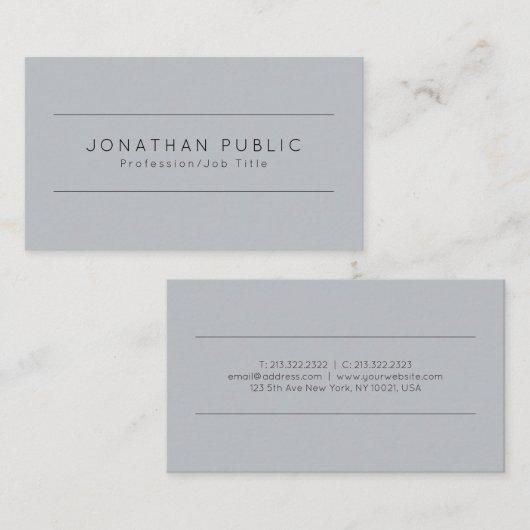 Moderne, minimale design elegante grijze Sjabloon Visitekaartje (Voorkant / Achterkant)