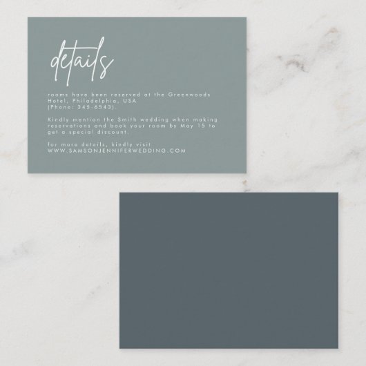 Moderne, minimale details over een blauwe bruiloft informatiekaartje (Voorkant / Achterkant)