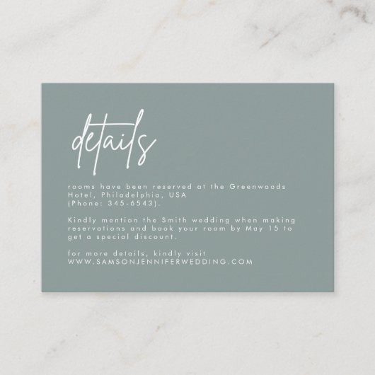 Moderne, minimale details over een blauwe bruiloft informatiekaartje (Voorkant)