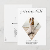 Moderne minimale diamanten foto bruiloft Bewaar de Aankondigingskaart (Voorkant / Achterkant)