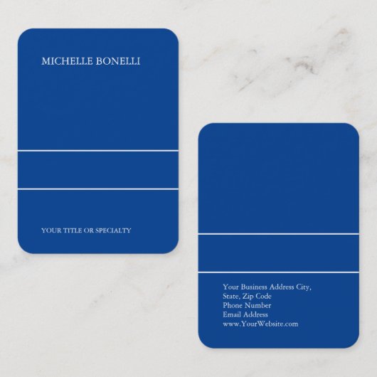Moderne, minimale diepblauwe kleuren rendy visitekaartje (Voorkant / Achterkant)