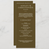 Moderne minimale donker brons bruiloft ceremonie programmakaart (Voorkant / Achterkant)