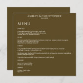 Moderne minimale donker brons bruiloft receptie menu (Voorkant / Achterkant)
