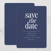 Moderne, minimale donkerblauw, eenvoudige legant save the date (Voorkant / Achterkant)