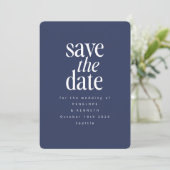 Moderne, minimale donkerblauw, eenvoudige legant save the date (Staand voorkant)