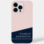 Moderne minimale donkerblauwe en roze aangepaste n Case-Mate iPhone case (Achterkant)