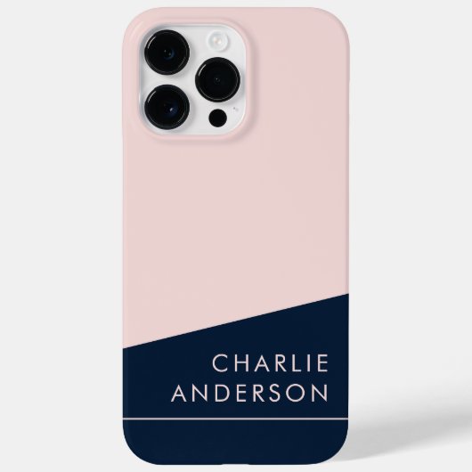 Moderne minimale donkerblauwe en roze aangepaste n Case-Mate iPhone case (Achterkant)