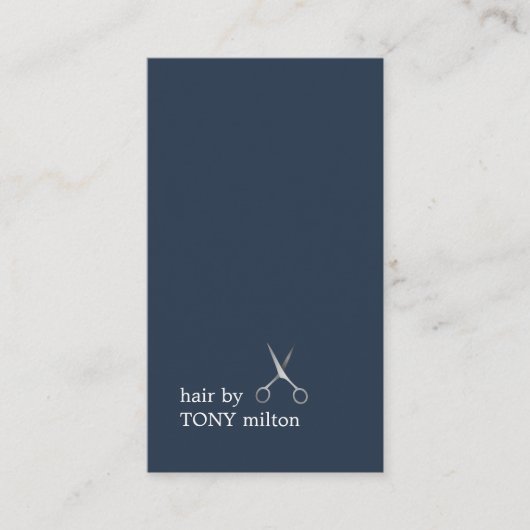 Moderne, minimale donkerblauwe faux Silver Haarsty Visitekaartje (Voorkant)