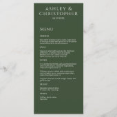 Moderne minimale donkere mos groen bruiloft recept menu (Voorkant)