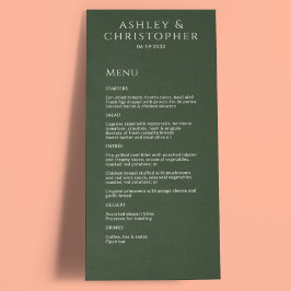 Moderne minimale donkere mos groen bruiloft recept menu