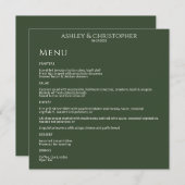 Moderne minimale donkere mos groen bruiloft recept menu (Voorkant / Achterkant)