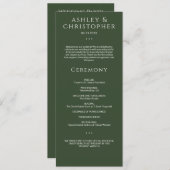 Moderne minimale donkere mos groene bruiloft cerem programmakaart (Voorkant / Achterkant)