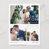 Moderne minimale drie foto bruiloft dank u briefkaart (Voorkant)