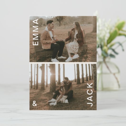 Moderne minimale dubbele foto slaat de datum op kaart (Staand voorkant)