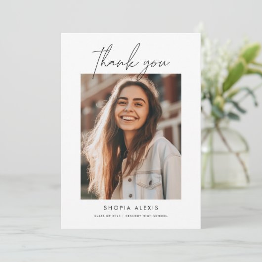 Moderne, minimale dubbelzijdige Afstuderen met twe Bedankkaart (Staand voorkant)