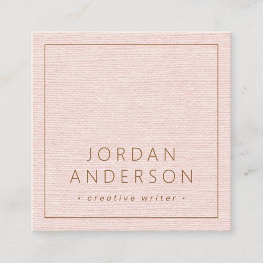 Moderne minimale dunne randen blush roze linnen lo vierkante visitekaartje (Voorkant)