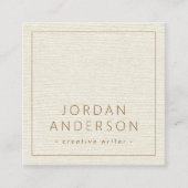 Moderne minimale dunne randen crème linnen look vierkante visitekaartje (Voorkant)