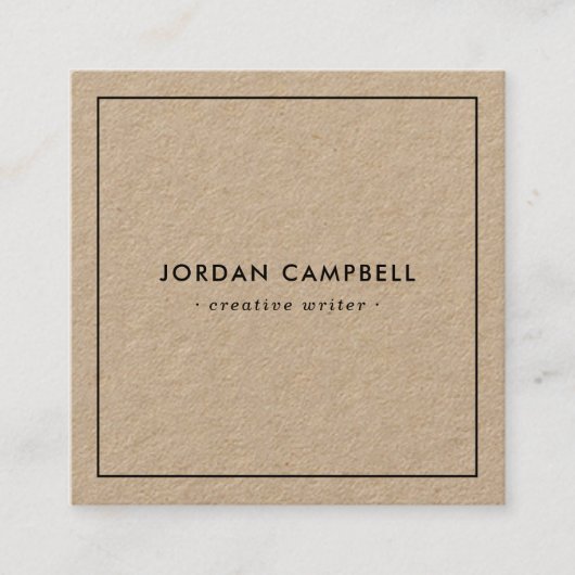 Moderne minimale dunne zwarte rand Kraft papier Vierkante Visitekaartje (Voorkant)