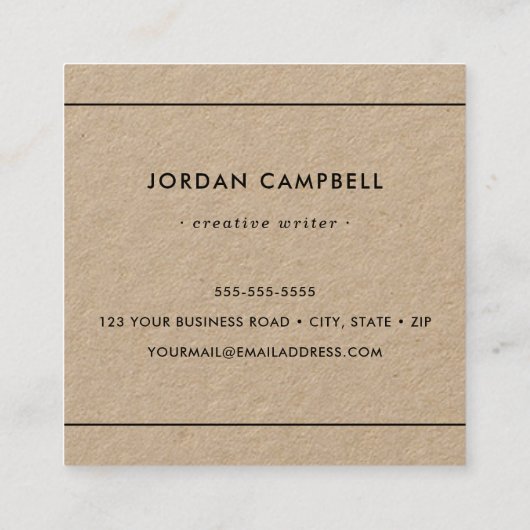 Moderne minimale dunne zwarte rand Kraft papier Vierkante Visitekaartje (Achterkant)