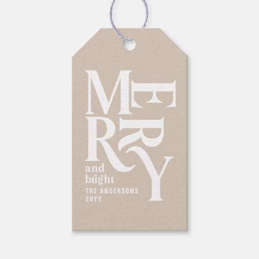 Moderne minimale eenvoudige beige kerst cadeaulabel (Voorkant)