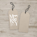 Moderne minimale eenvoudige beige kerst cadeaulabel<br><div class="desc">Budget Modern minimal traditioneel retro  grafische typografie beige en wit natuurlijke vrolijke kerstvakantie dank u label. Onderdeel van een gewaagd leuk vakantie collectie.</div>