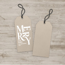 Moderne minimale eenvoudige beige kerst cadeaulabel