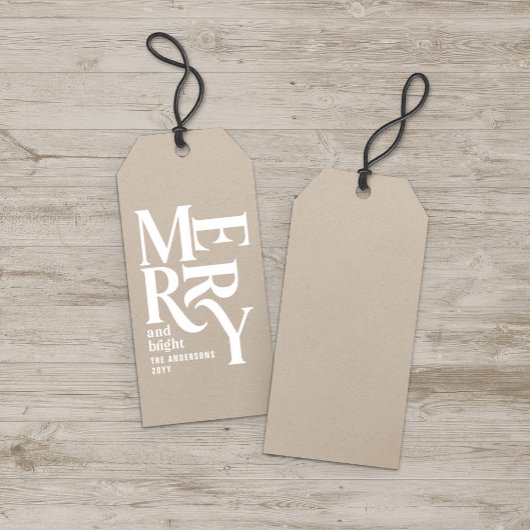 Moderne minimale eenvoudige beige kerst cadeaulabel