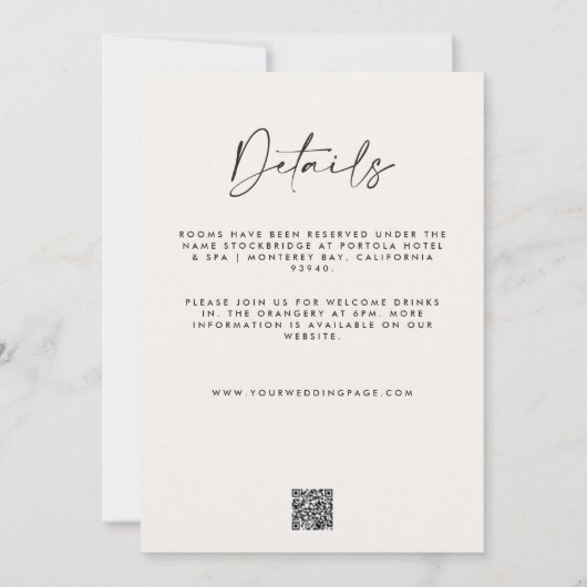 Moderne minimale eenvoudige bruiloft details QR-co Kaart (Achterkant)