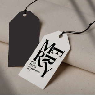 Moderne minimale eenvoudige crème zwart Kerstmis Cadeaulabel