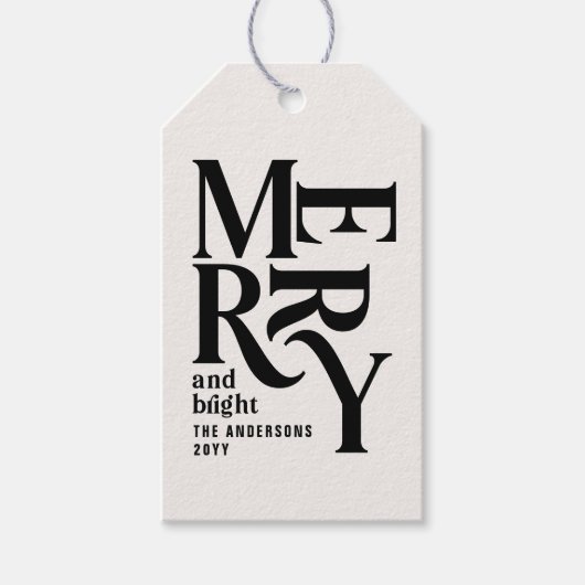 Moderne minimale eenvoudige crème zwart Kerstmis Cadeaulabel (Voorkant)