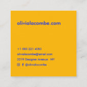 Moderne minimale eenvoudige elegante blauw geel vierkante visitekaartje (Achterkant)