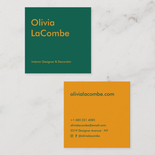 Moderne minimale eenvoudige elegante groen en goud vierkante visitekaartje (Voorkant / Achterkant)