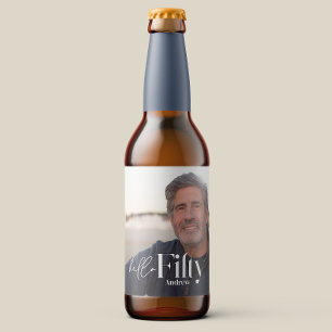 Moderne minimale eenvoudige foto 50e verjaardag bier etiket