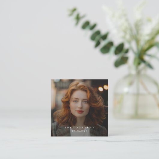 Moderne minimale eenvoudige fotografie vierkante visitekaartje (Staand voorkant)