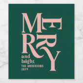 Moderne minimale eenvoudige groene roze kerst wijn etiket (Enkel label)