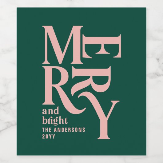 Moderne minimale eenvoudige groene roze kerst wijn etiket (Enkel label)