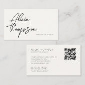Moderne minimale eenvoudige handgeschreven QR-code Visitekaartje (Voorkant / Achterkant)