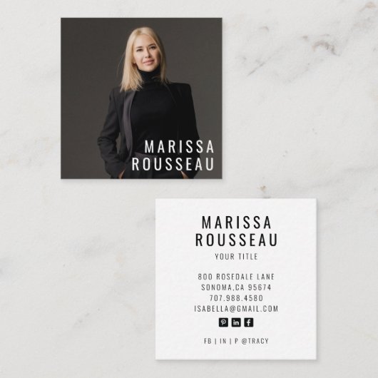 Moderne, minimale, eenvoudige professionele foto vierkante visitekaartje (Voorkant / Achterkant)