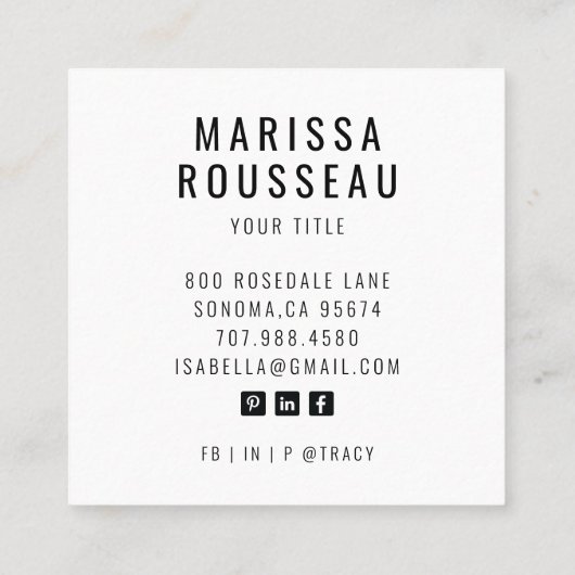 Moderne, minimale, eenvoudige professionele foto vierkante visitekaartje (Achterkant)