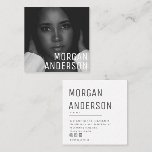 Moderne, minimale, eenvoudige professionele foto vierkante visitekaartje (Voorkant / Achterkant)
