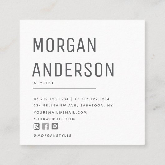 Moderne, minimale, eenvoudige professionele foto vierkante visitekaartje (Achterkant)