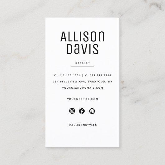 Moderne, minimale, eenvoudige professionele foto visitekaartje (Achterkant)