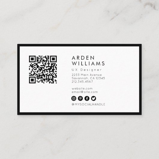 Moderne Minimale Eenvoudige Professionele QR-code  Visitekaartje (Achterkant)